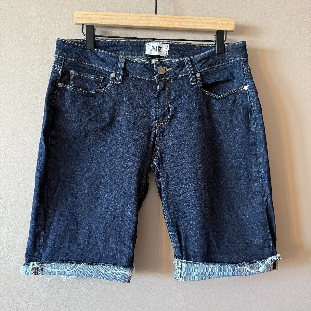 Women's 29 Paige Kimmie Bermuda Jean Short Frayed Hem Shorts Zipper Fly - Picture 2 of 7
